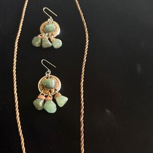 Gold and Green Pendant Necklace and Earrings